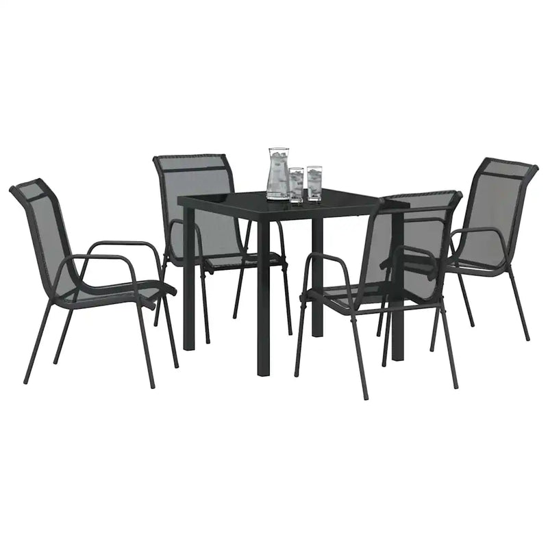 Garden Dining Set 5 pcs Black Powder-Coated Steel