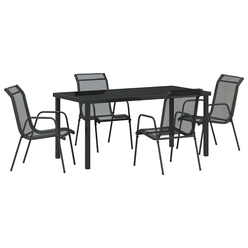 Garden Dining Set 5 pcs Black Powder-Coated Steel