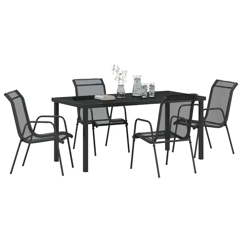 Garden Dining Set 5 pcs Black Powder-Coated Steel