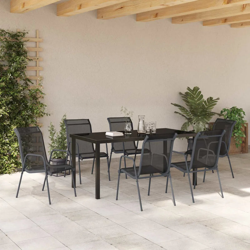 Garden Dining Set 7 pcs Black Powder-Coated Steel