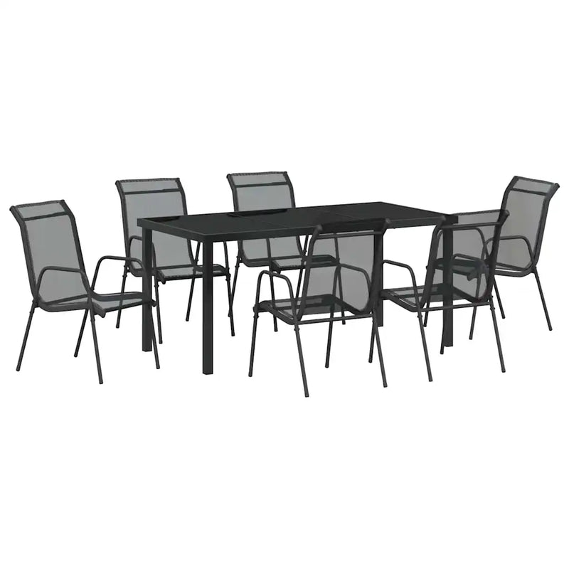 Garden Dining Set 7 pcs Black Powder-Coated Steel