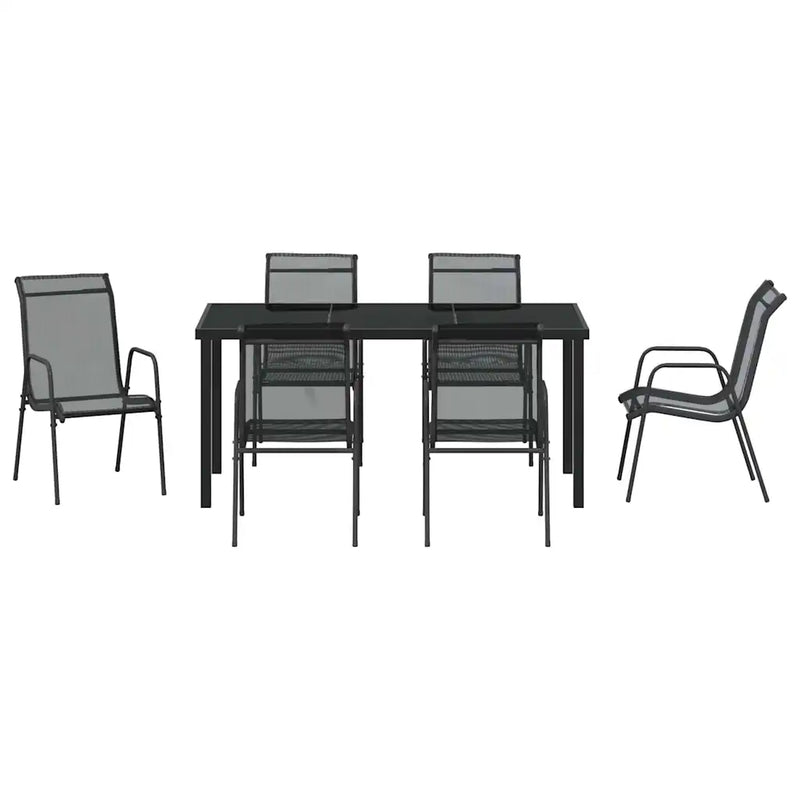 Garden Dining Set 7 pcs Black Powder-Coated Steel