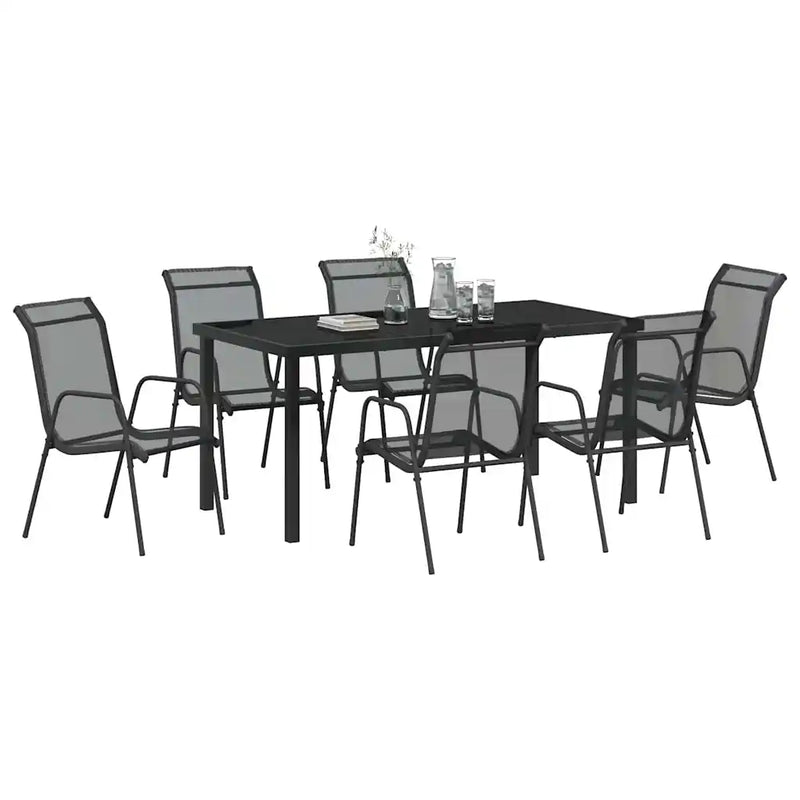 Garden Dining Set 7 pcs Black Powder-Coated Steel
