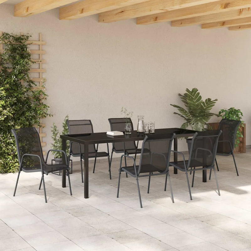 Garden Dining Set 7 pcs Black Powder-Coated Steel