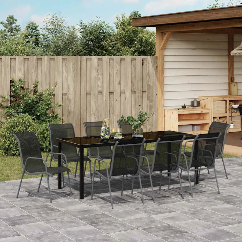 Garden Dining Set 9 pcs Black Powder-Coated Steel