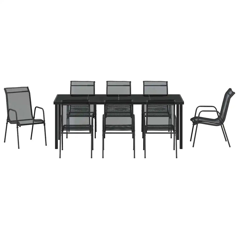 Garden Dining Set 9 pcs Black Powder-Coated Steel