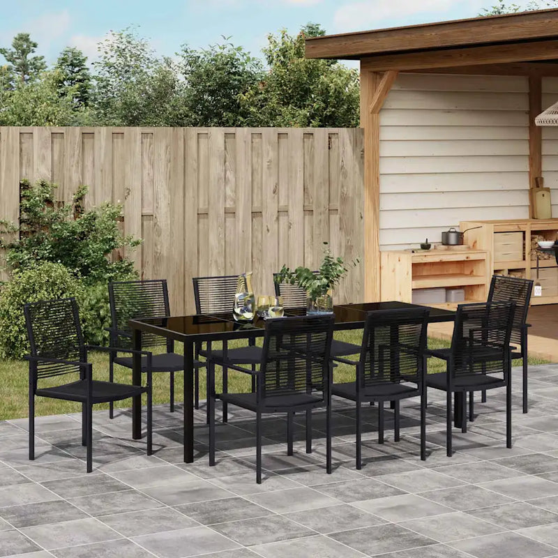 Garden Dining Set 9 pcs Black Powder-Coated Steel