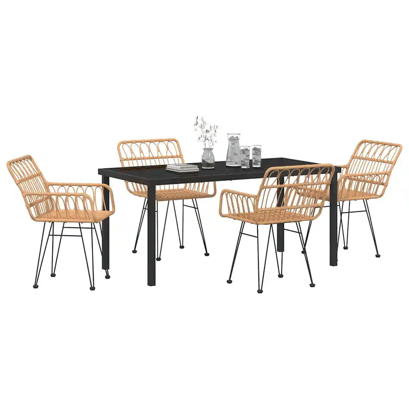 Garden Dining Set 5 pcs Brown Powder-Coated Steel