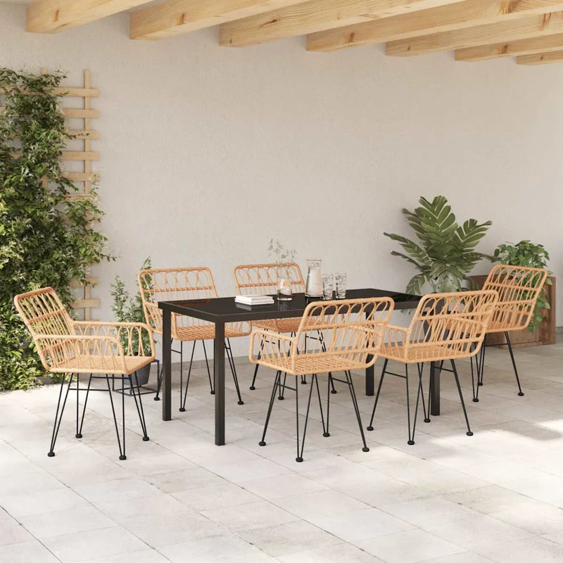 Garden Dining Set 7 pcs Brown Powder-Coated Steel
