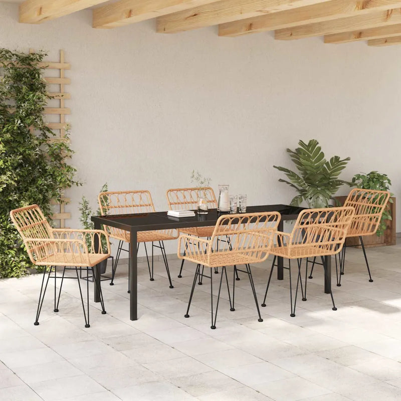 Garden Dining Set 7 pcs Brown Powder-Coated Steel