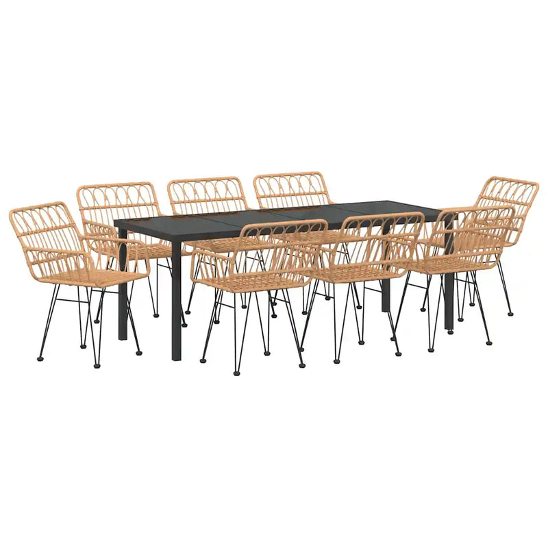 Garden Dining Set 9 pcs Brown Powder-Coated Steel