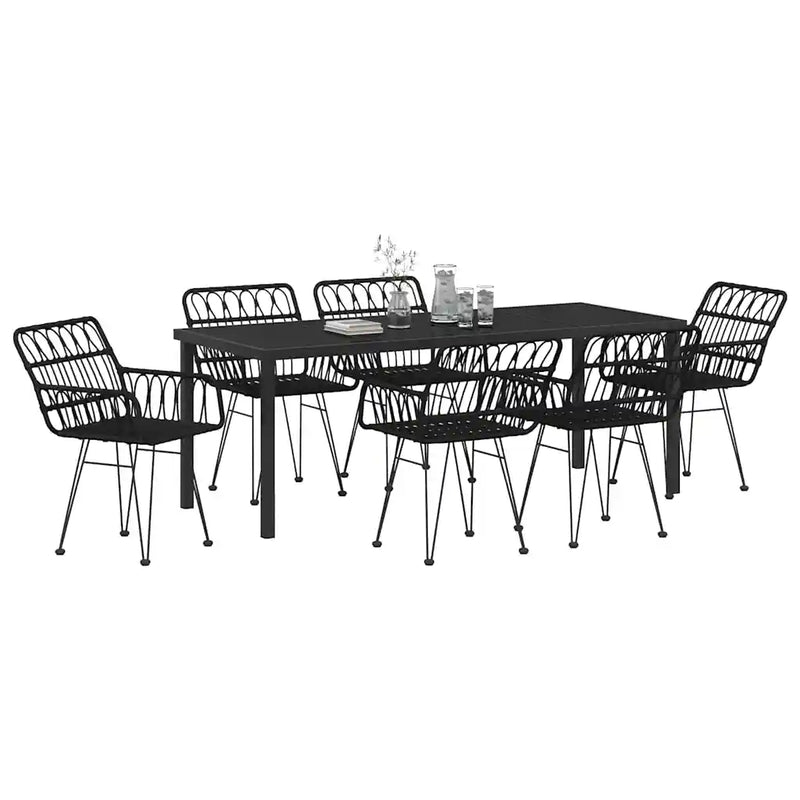 Garden Dining Set 7 pcs Black Powder-Coated Steel