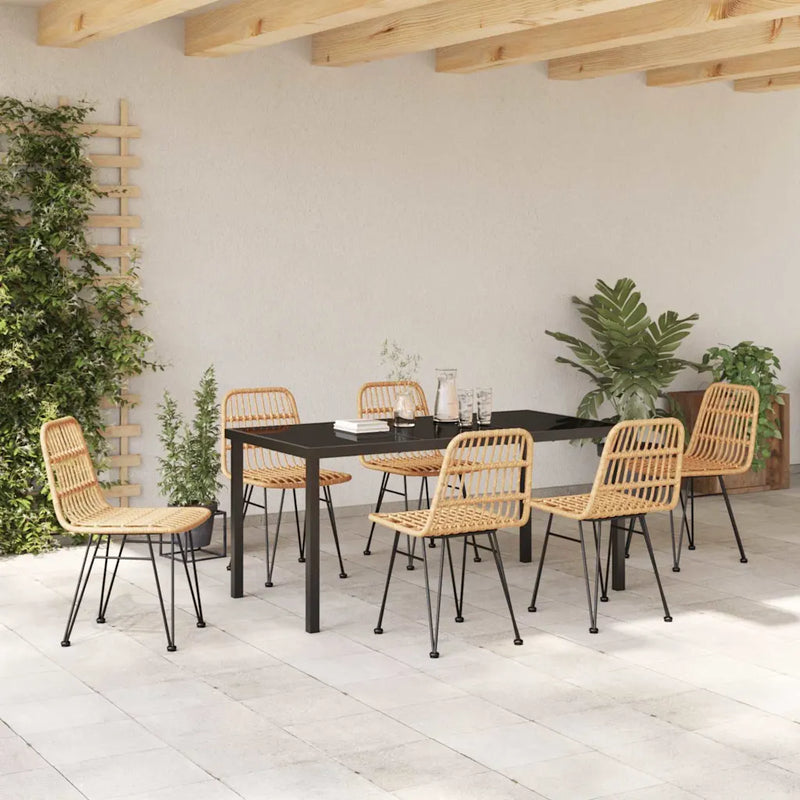 Garden Dining Set 7 pcs Brown Powder-Coated Steel