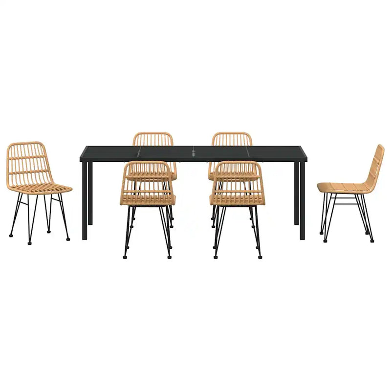 Garden Dining Set 7 pcs Brown Powder-Coated Steel