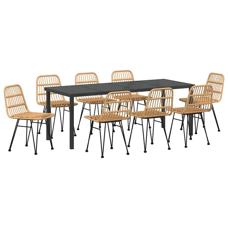 Garden Dining Set 9 pcs Brown Powder-Coated Steel