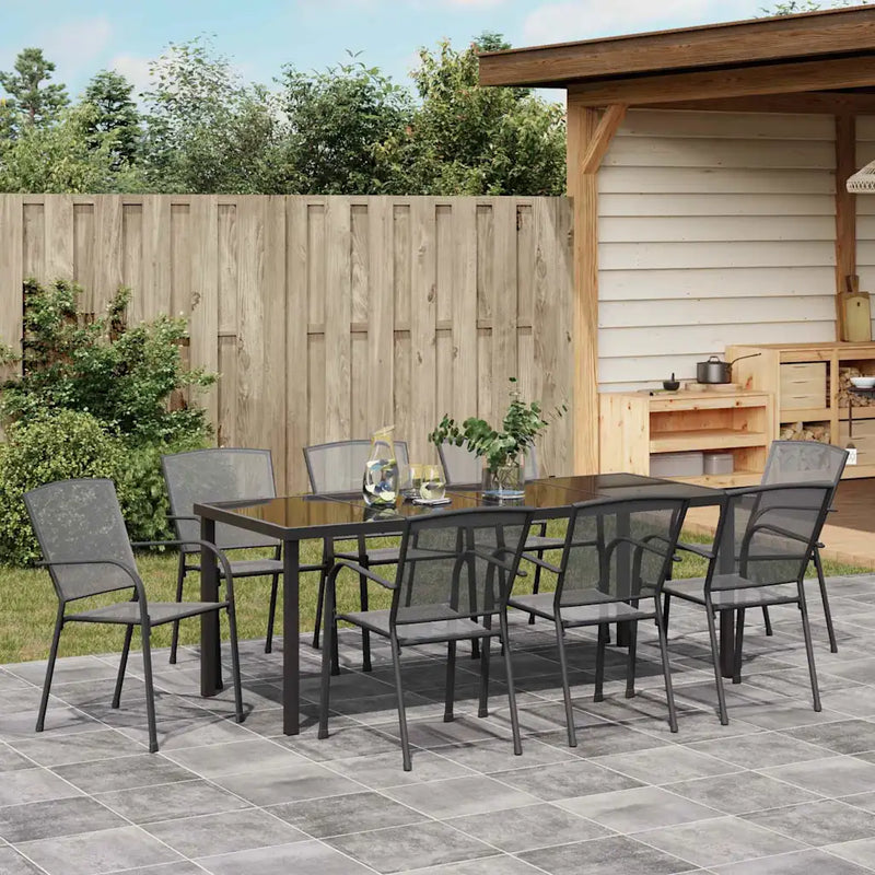 Garden Dining Set 9 pcs Anthracite Powder-Coated Steel