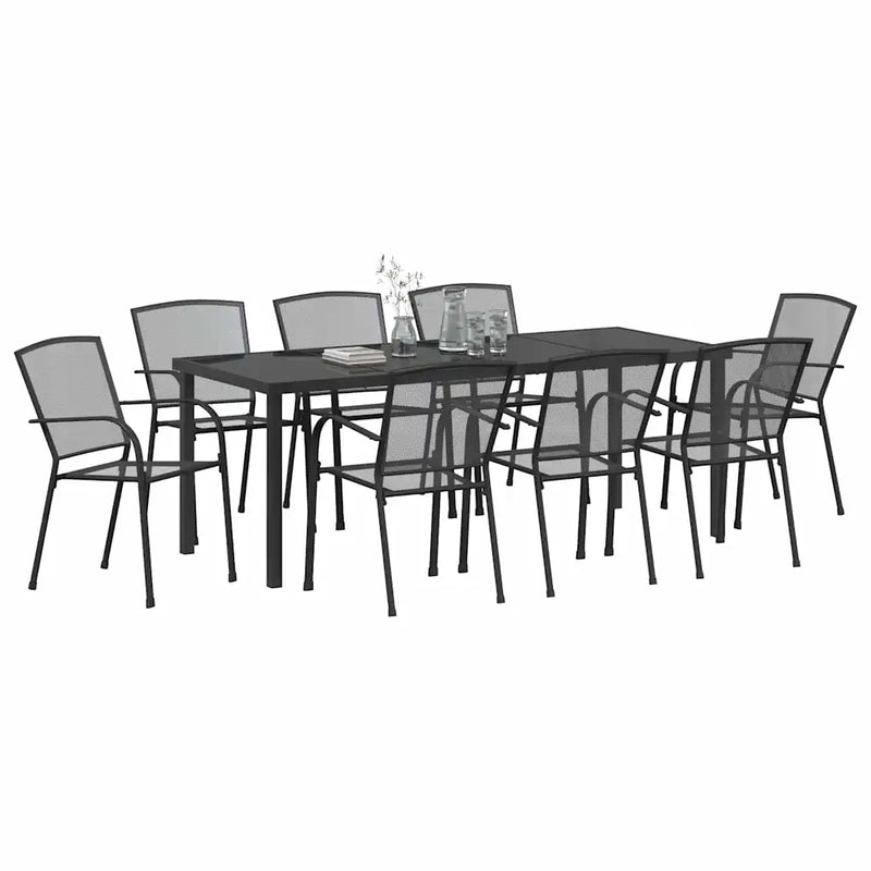 Garden Dining Set 9 pcs Anthracite Powder-Coated Steel