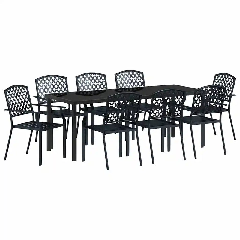 Garden Dining Set 9 pcs Anthracite Powder-Coated Steel