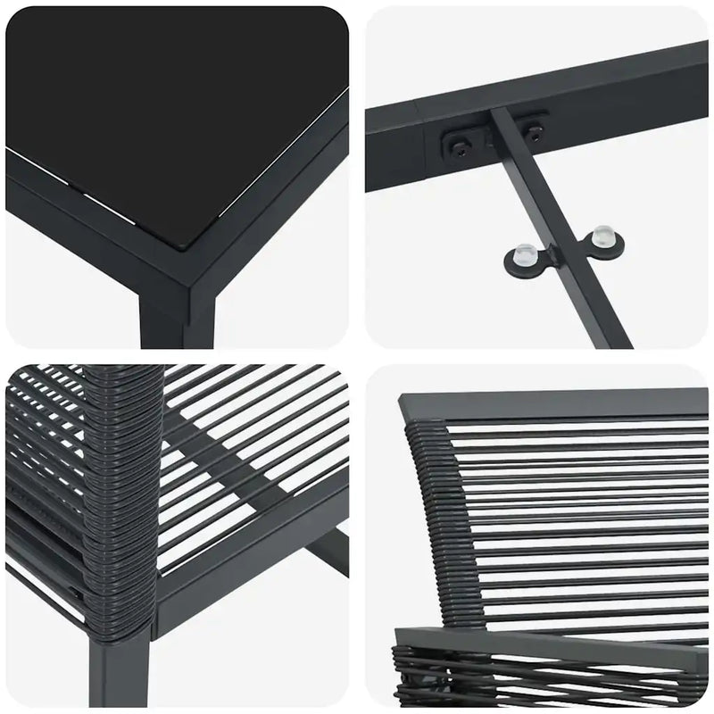 Garden Dining Set 7 pcs Black Powder-Coated Steel