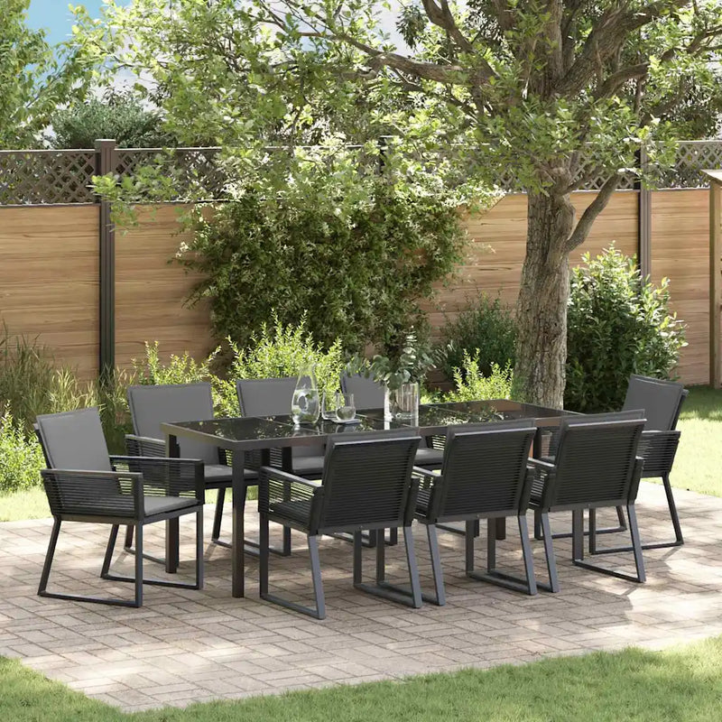 Garden Dining Set 9 pcs Black Powder-Coated Steel