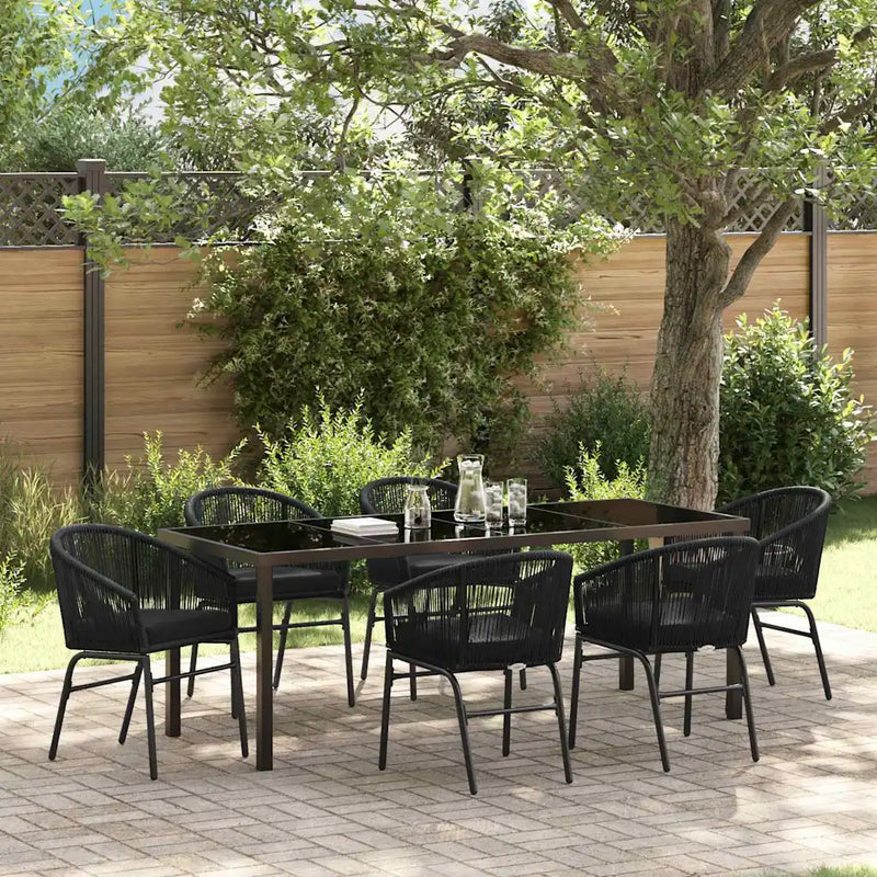 Garden Dining Set 7 pcs Black Powder-Coated Steel