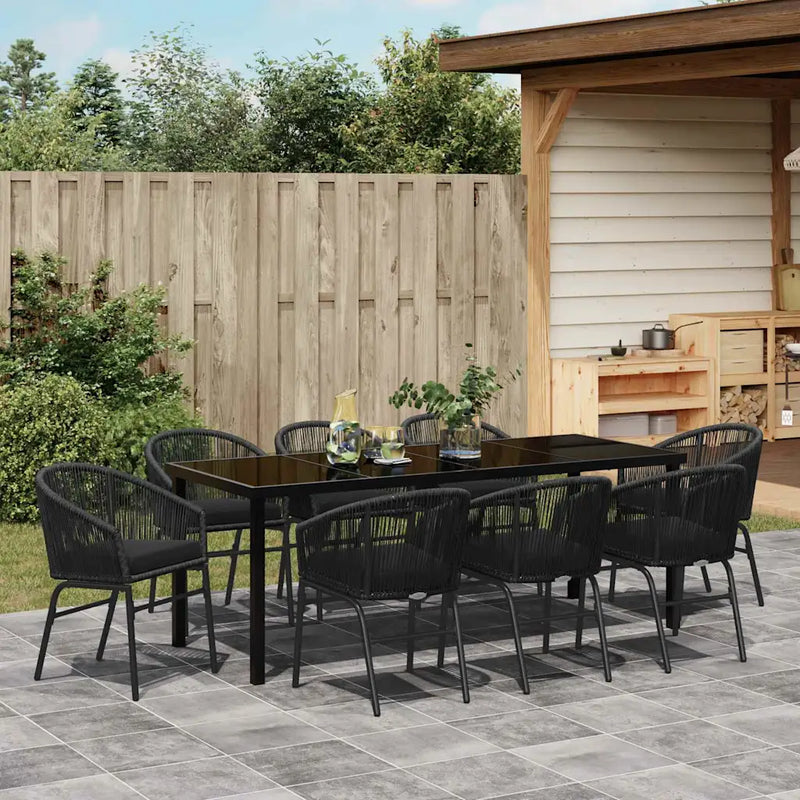 Garden Dining Set 9 pcs Black Powder-Coated Steel