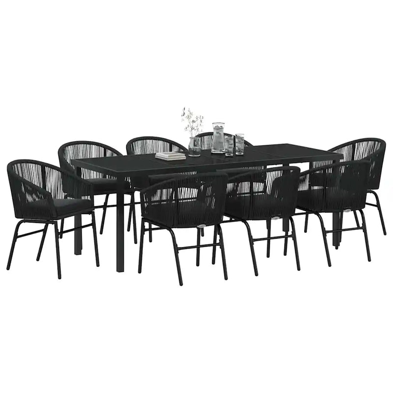 Garden Dining Set 9 pcs Black Powder-Coated Steel