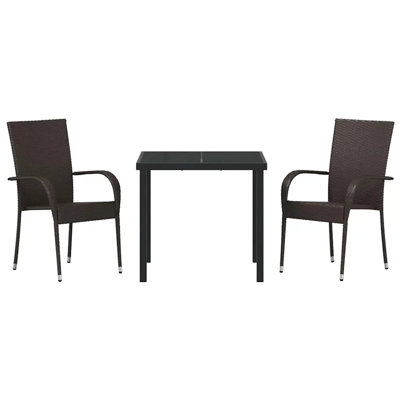 Garden Dining Set 3 pcs Brown Powder-Coated Steel