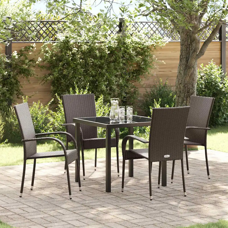 Garden Dining Set 5 pcs Brown Powder-Coated Steel