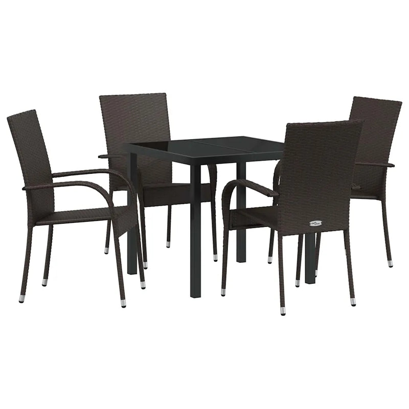 Garden Dining Set 5 pcs Brown Powder-Coated Steel