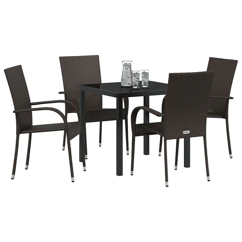 Garden Dining Set 5 pcs Brown Powder-Coated Steel