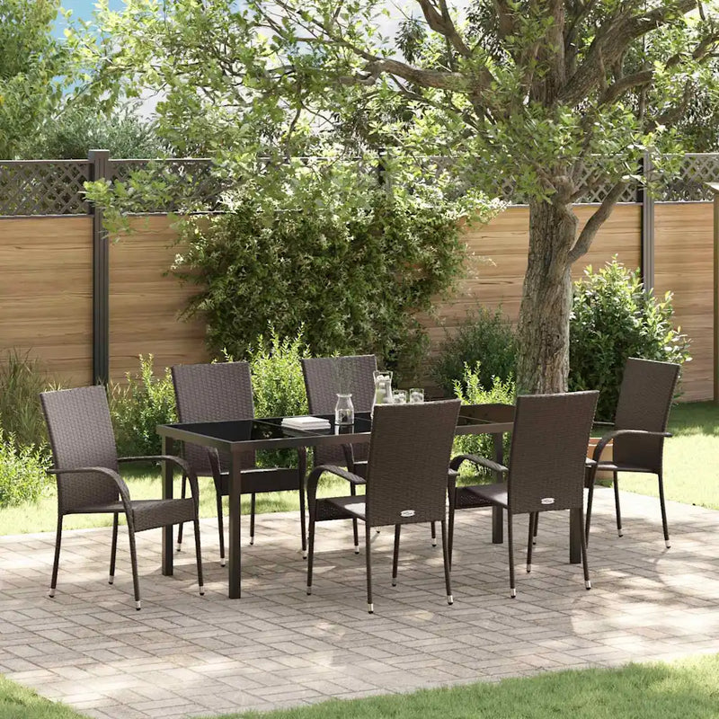Garden Dining Set 7 pcs Brown Powder-Coated Steel