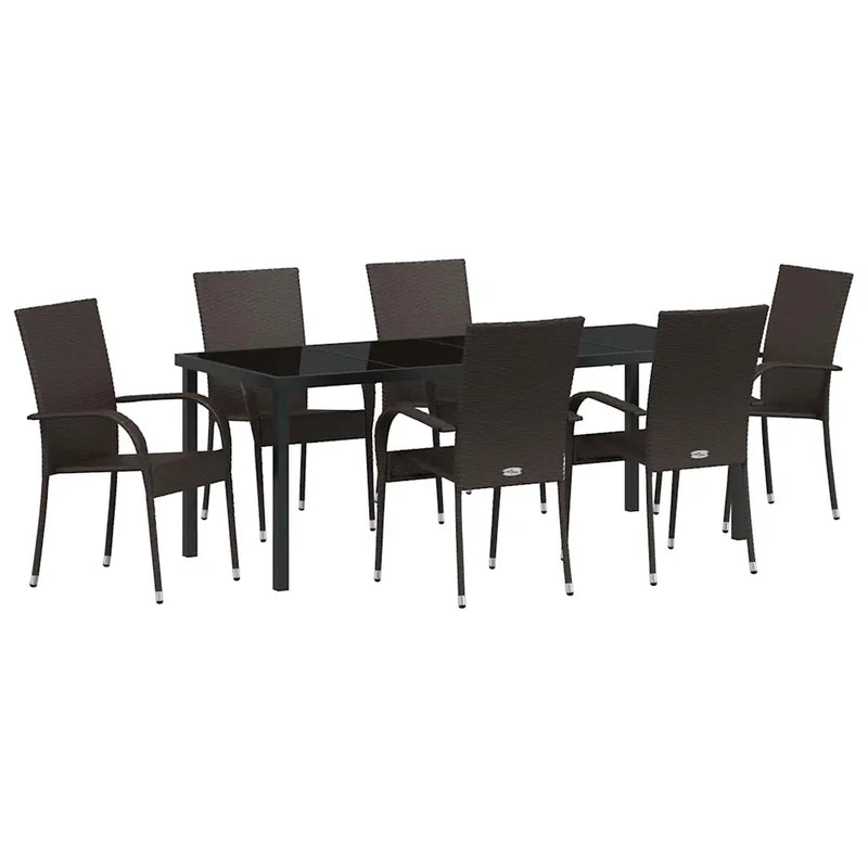 Garden Dining Set 7 pcs Brown Powder-Coated Steel