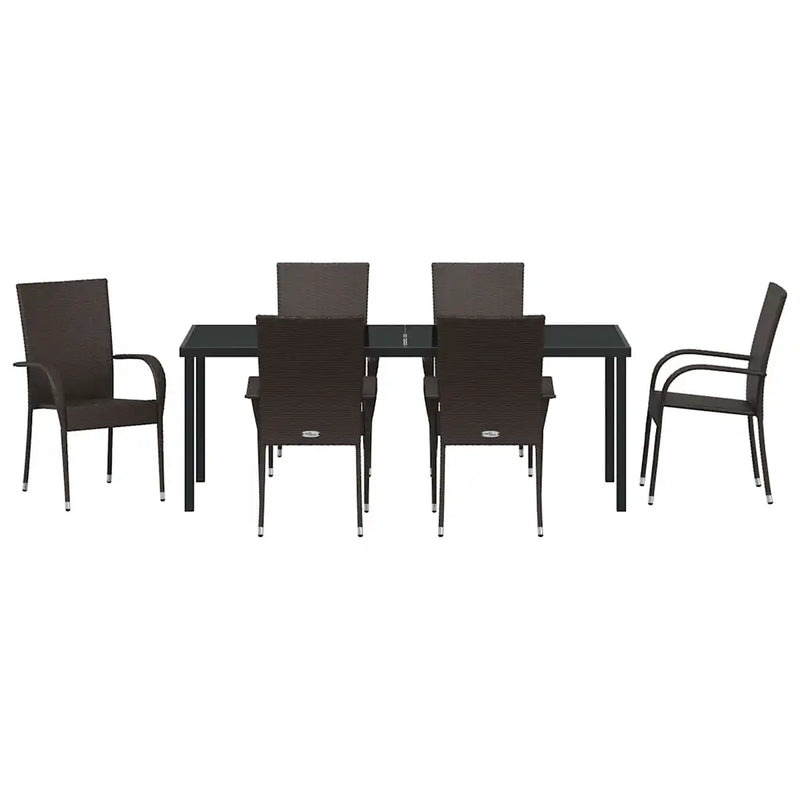 Garden Dining Set 7 pcs Brown Powder-Coated Steel
