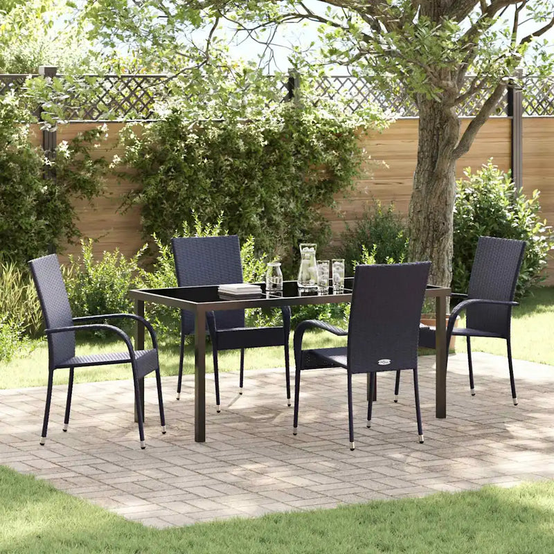 Garden Dining Set 5 pcs Black Powder-Coated Steel