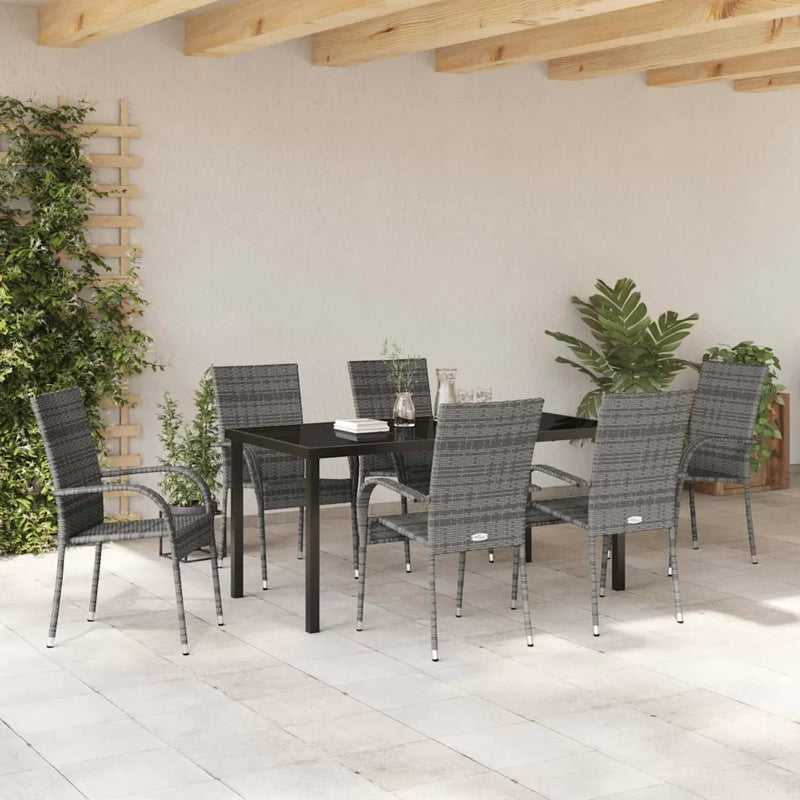Garden Dining Set 7 pcs Grey Powder-Coated Steel