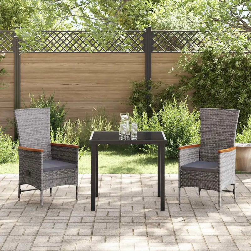 Garden Dining Set with Cushion 3 pcs Grey Powder-Coated Steel