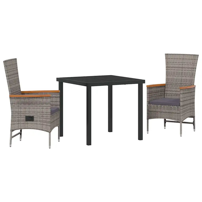 Garden Dining Set with Cushion 3 pcs Grey Powder-Coated Steel