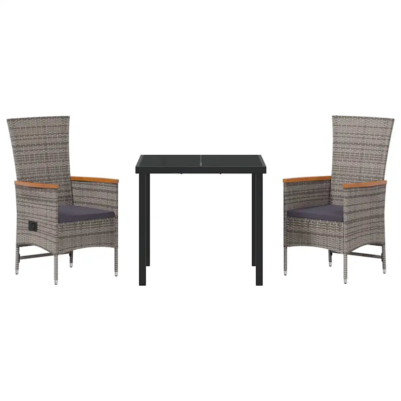 Garden Dining Set with Cushion 3 pcs Grey Powder-Coated Steel