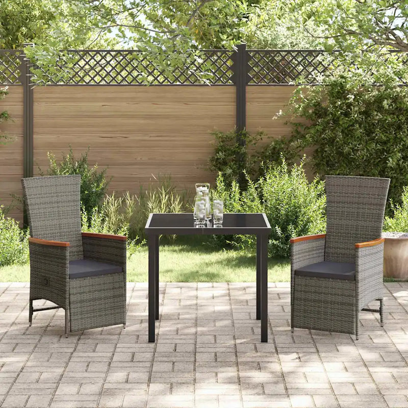 Garden Dining Set with Cushion 3 pcs Grey Poly Rattan