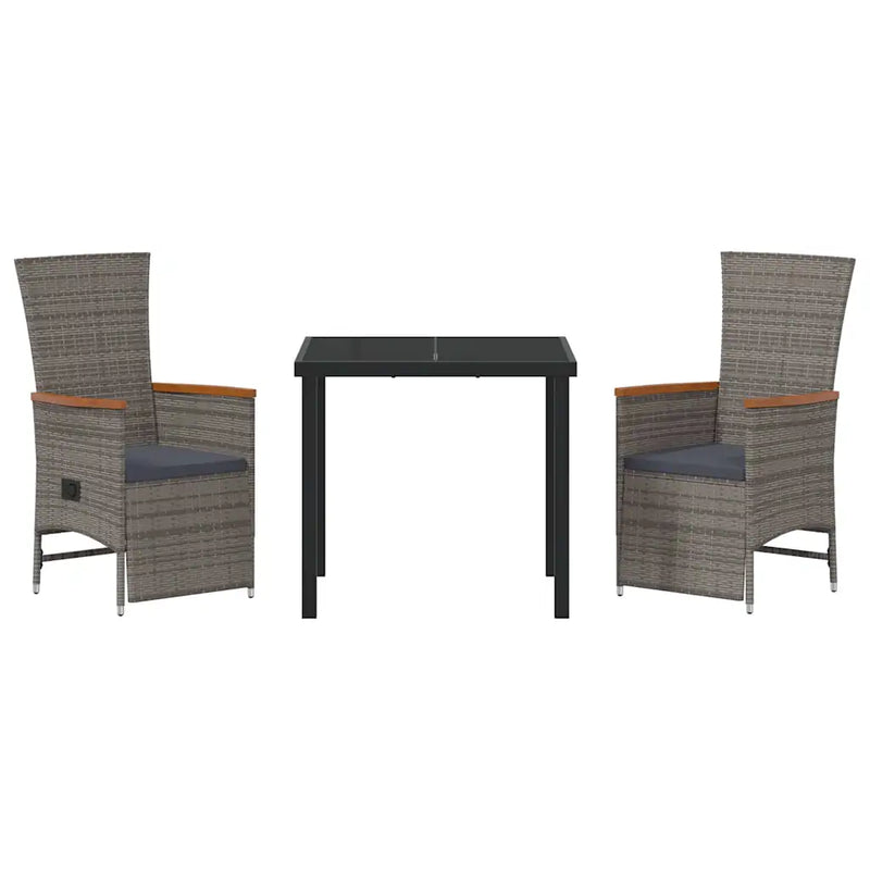 Garden Dining Set with Cushion 3 pcs Grey Poly Rattan