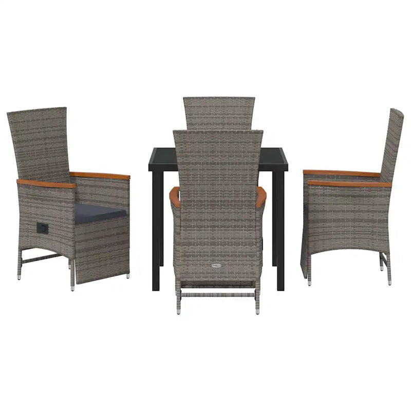 Garden Dining Set with Cushion 5 pcs Grey Poly Rattan
