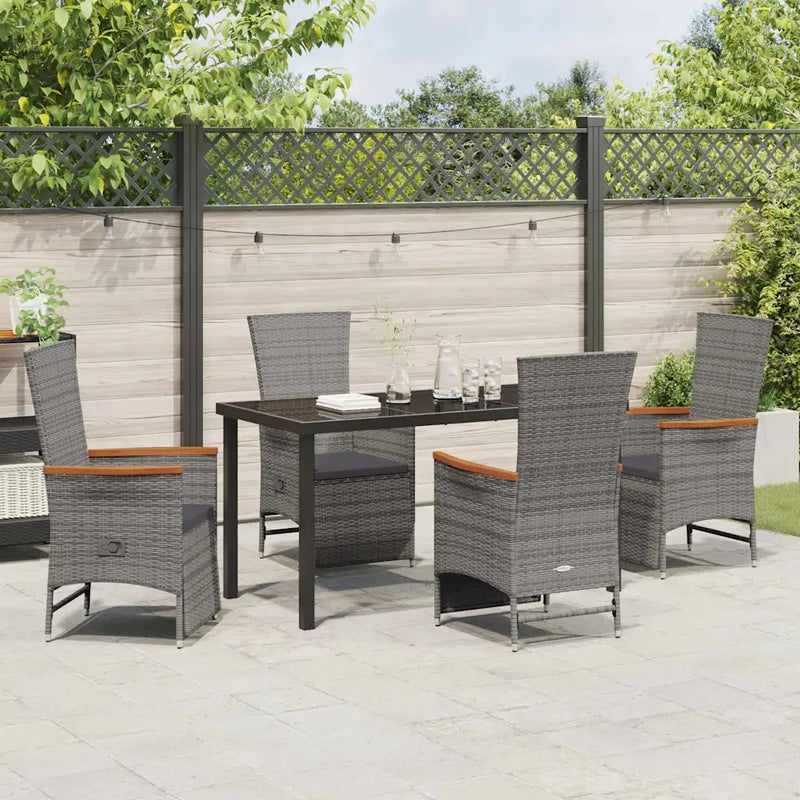 Garden Dining Set with Cushion 5 pcs Grey Poly Rattan