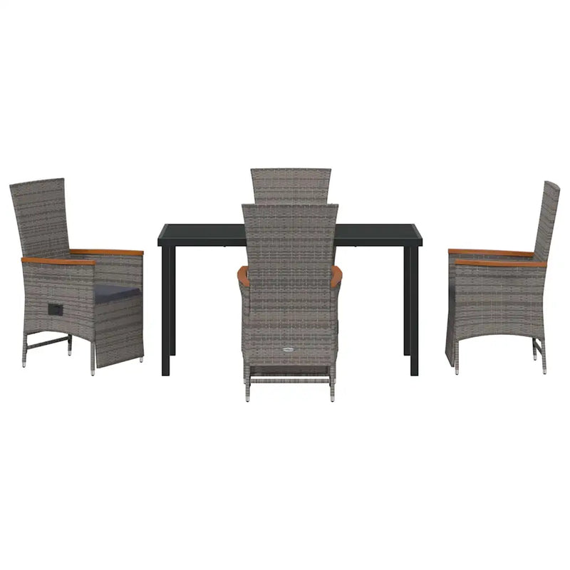Garden Dining Set with Cushion 5 pcs Grey Poly Rattan