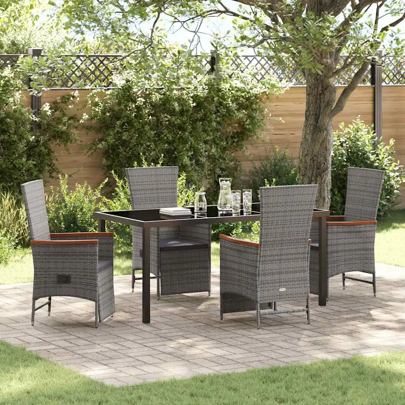 Garden Dining Set with Cushion 5 pcs Grey Poly Rattan