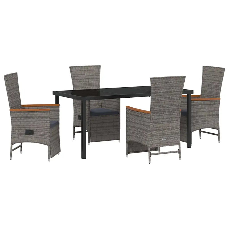 Garden Dining Set with Cushion 5 pcs Grey Poly Rattan