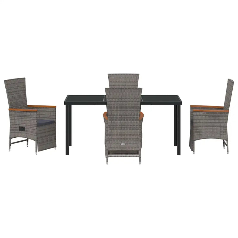 Garden Dining Set with Cushion 5 pcs Grey Poly Rattan