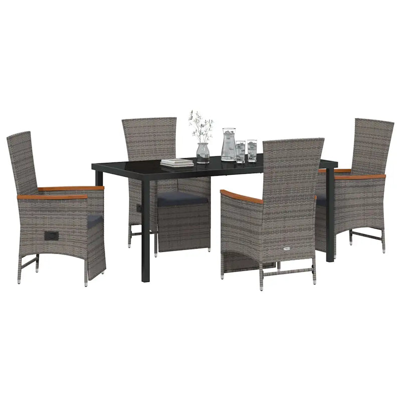 Garden Dining Set with Cushion 5 pcs Grey Poly Rattan