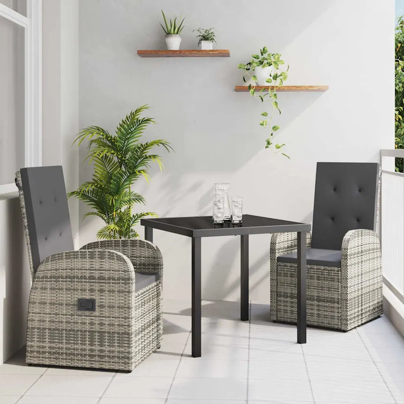 Garden Dining Set with Cushion 3 pcs Grey Poly Rattan