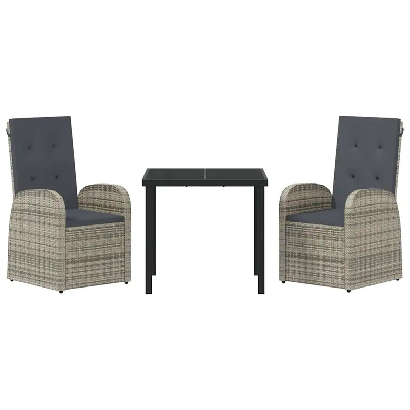 Garden Dining Set with Cushion 3 pcs Grey Poly Rattan